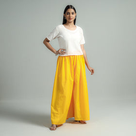  Yellow Plain Dyed Cotton Flared Palazzo 