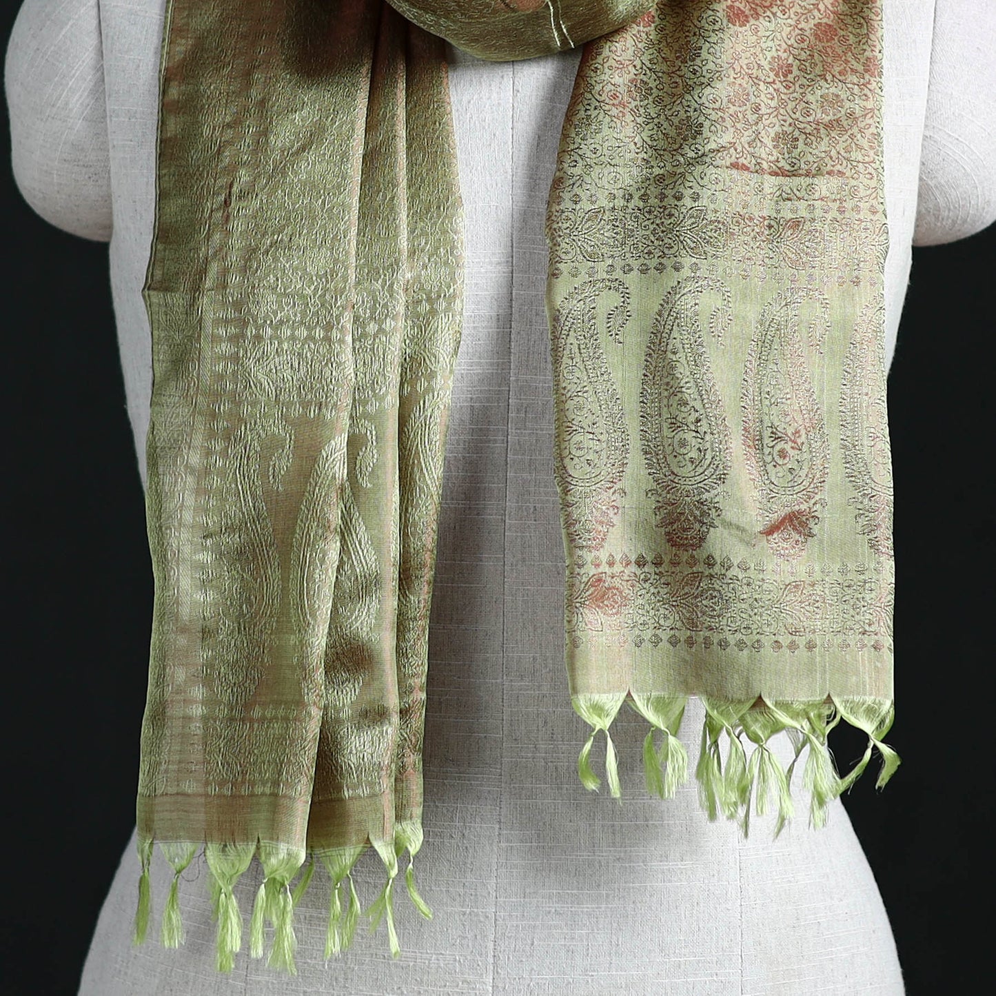 Handwoven Banarasi Pure Silk Stole with Tassels 11