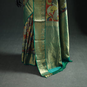 Kanjeevaram Pure Handloom Mulberry Silk Handpainted Srikalahasti Pen Kalamkari Saree with Zari Work 20