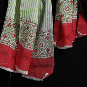 Buy Green Pure Wool Block Print Sanganeri Stole