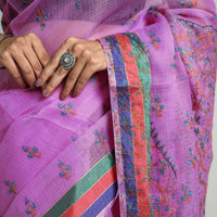 Purple - Kashidakari Hand Embroidery Pure Kota Silk Saree with Zari Border 03