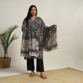 Black - printed cotton kalamkari kurta set 01 - handcrafted