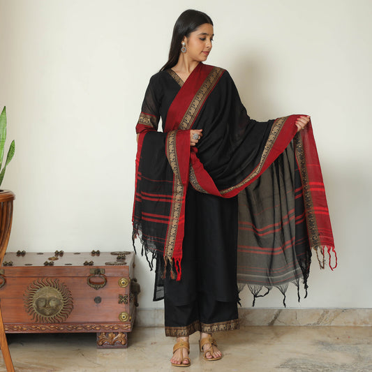 Black - Dharwad Cotton Kurta with Palazzo & Dupatta Set 13