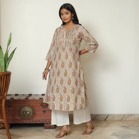 Pedana Kalamkari Block Print Cotton Pintuck Kurta For Women