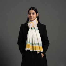 Yellow - pure wool sanganeri stole 44 - handcrafted