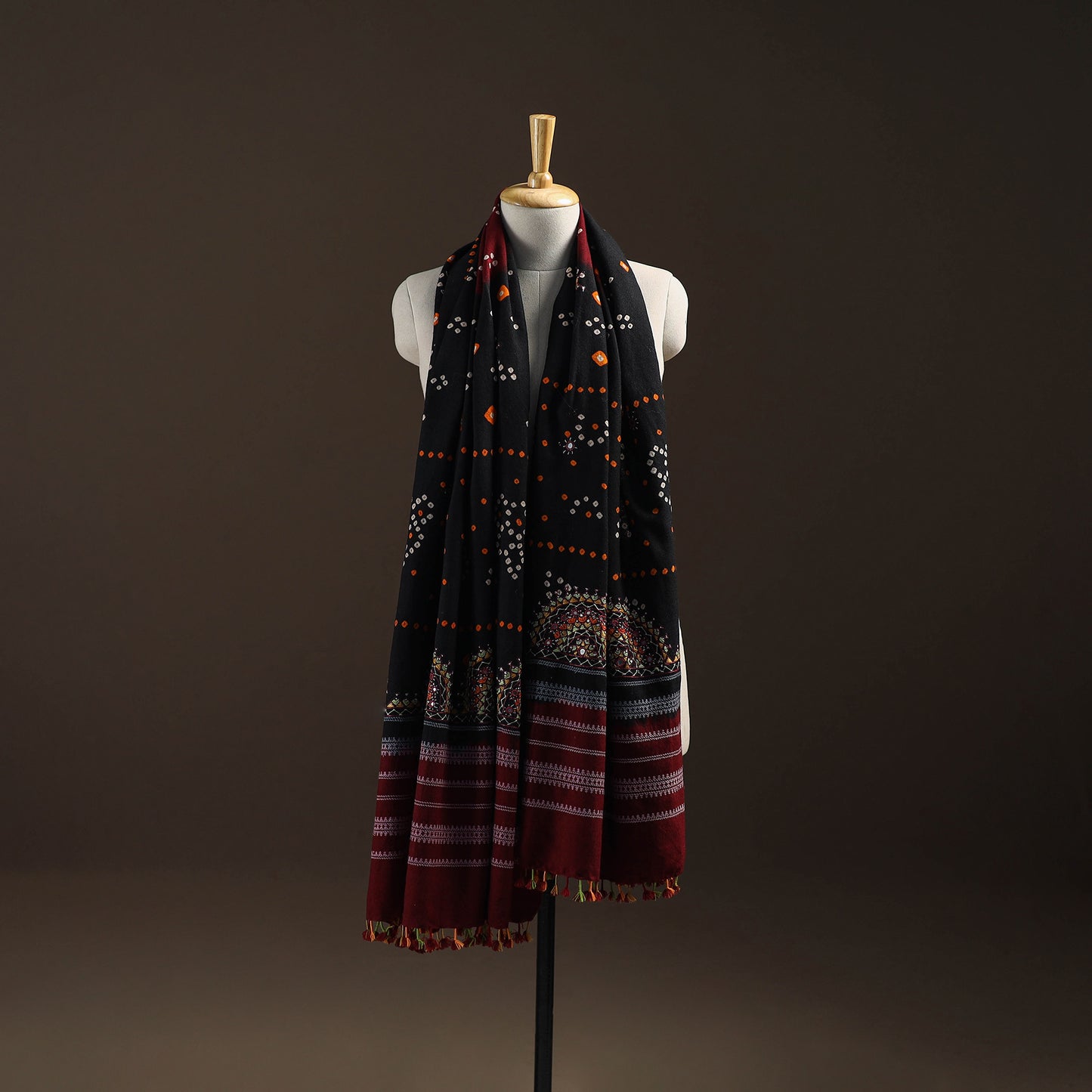 Kutch Bandhani Handwoven Neran Hand Embroidery Merino Wool Shawl 49