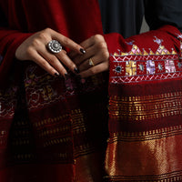 Red - Kutch Neran Hand Embroidery Mirror Work Woollen Shawl 67