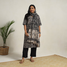 Black - printed cotton kalamkari kurta set 01 - handcrafted