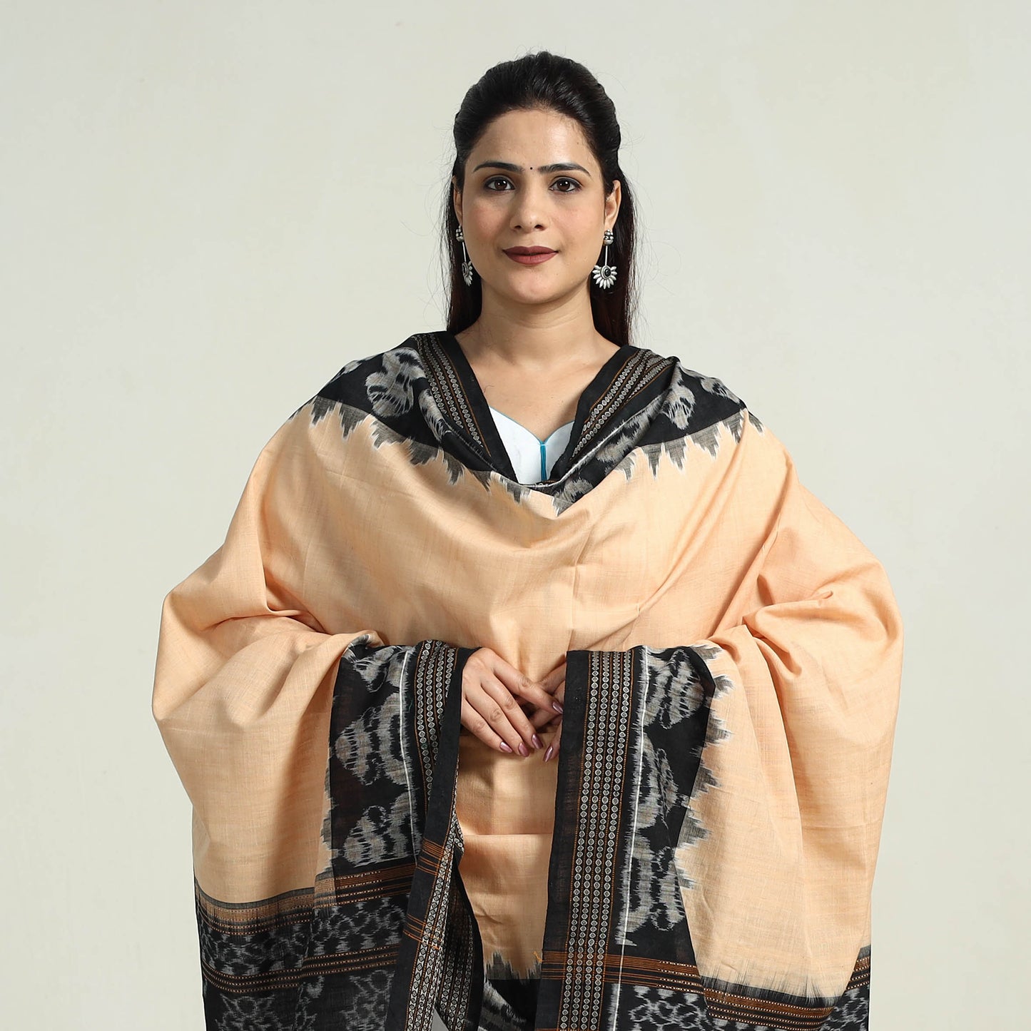 Beige - Sambalpuri Ikat Weave Handloom Cotton Dupatta 12