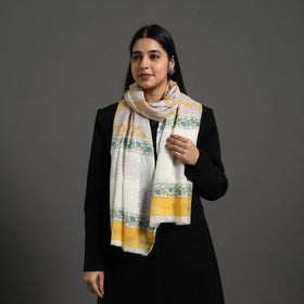 Yellow - pure wool sanganeri stole 44 - handcrafted