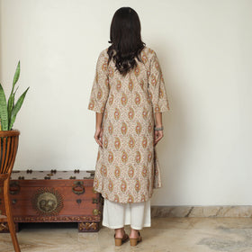 Pedana Kalamkari Block Print Cotton Pintuck Kurta For Women