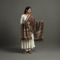 Brown - Block Printed Chanderi Silk Bagru Dupatta 50