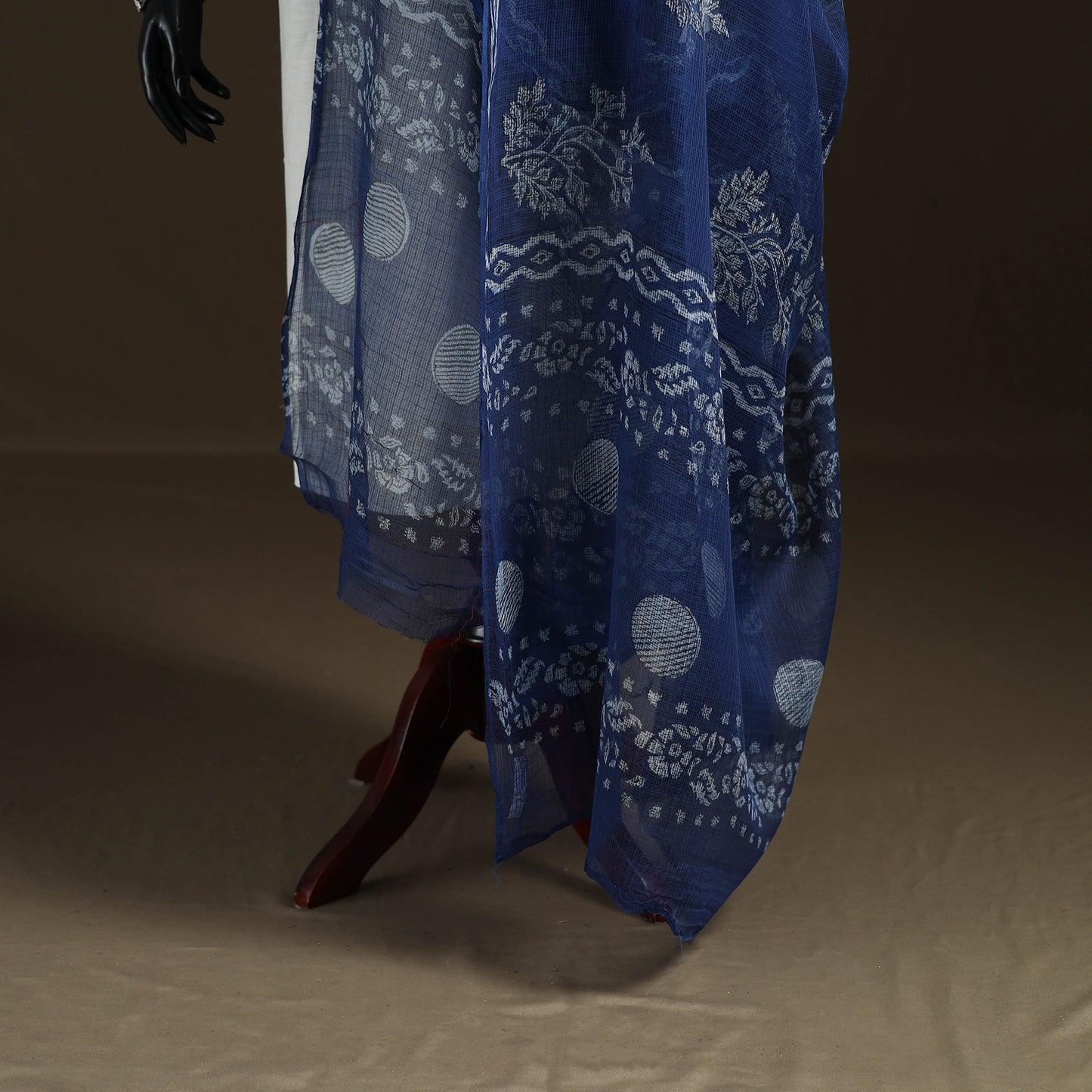 Blue - Akola Hand Block Print Natural Dyed Kota Doria Cotton Dupatta 32