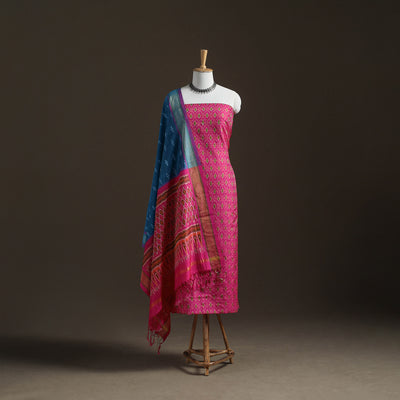 Pochampally Ikat Handloom Sico Unstitched Dress Material: Kurta with Dupatta 23