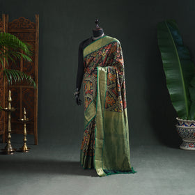 Kanjeevaram Pure Handloom Mulberry Silk Handpainted Srikalahasti Pen Kalamkari Saree with Zari Work 21