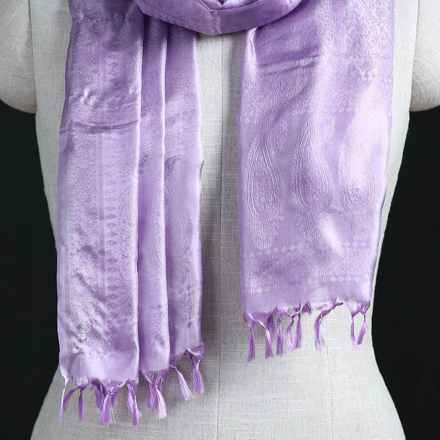 Handwoven Banarasi Pure Silk Stole with Tassels 12