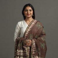 Brown - Block Printed Chanderi Silk Bagru Dupatta 50