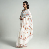 White - Kashidakari Hand Embroidery Pure Kota Silk Saree with Zari Border 04