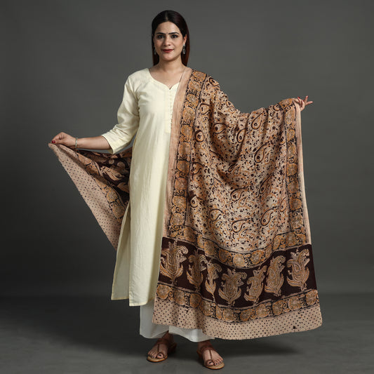 Brown - Kalamkari Block Printed Cotton Dupatta 136