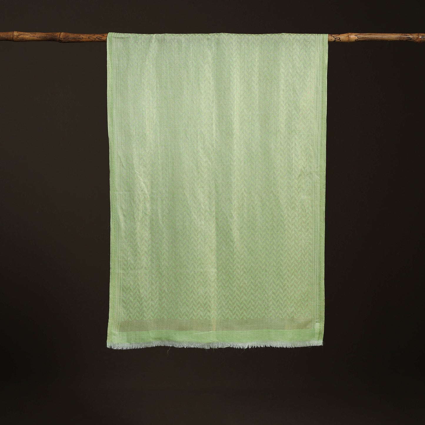 Green - Zari Chevron Pattern Fine Wool Stole for Women 30
