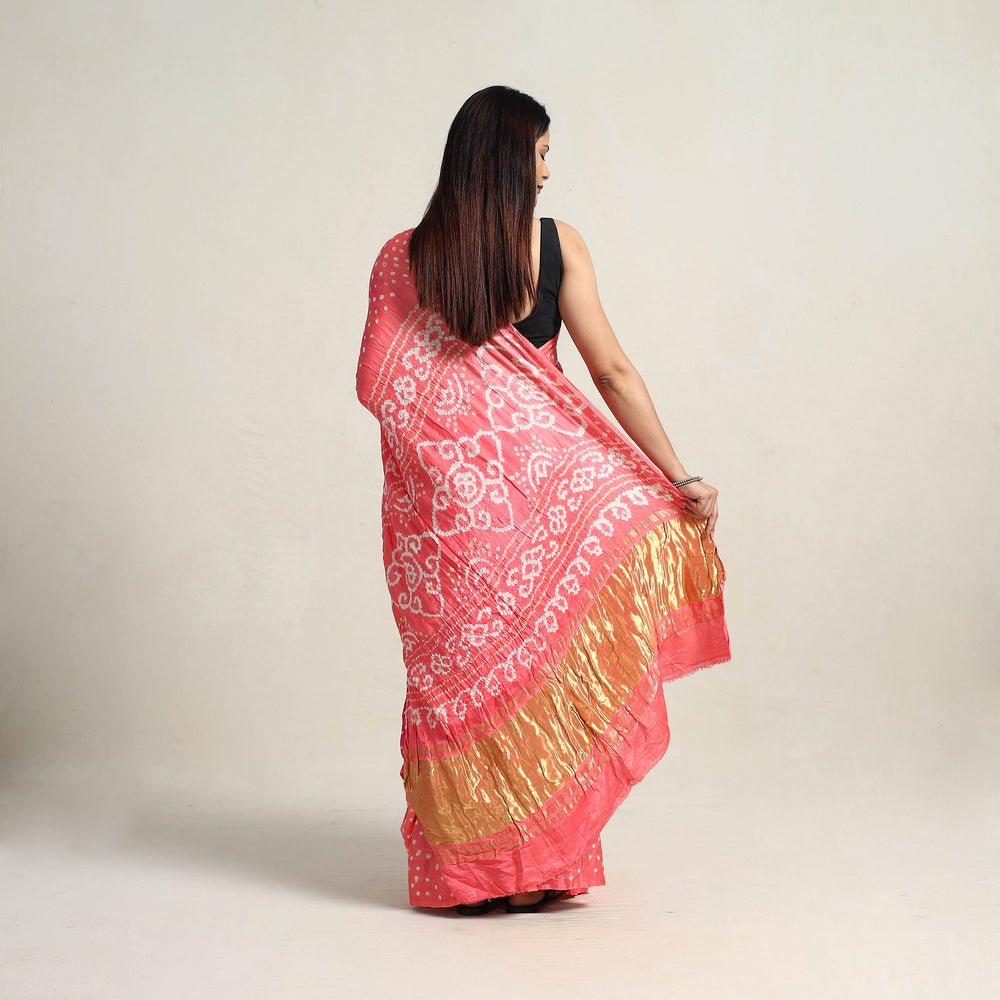 Pink - Kutch Tie-Dye Gajji Silk Bandhani Saree with Blouse Piece 15