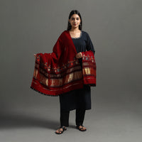 Red - Kutch Neran Hand Embroidery Mirror Work Woollen Shawl 68