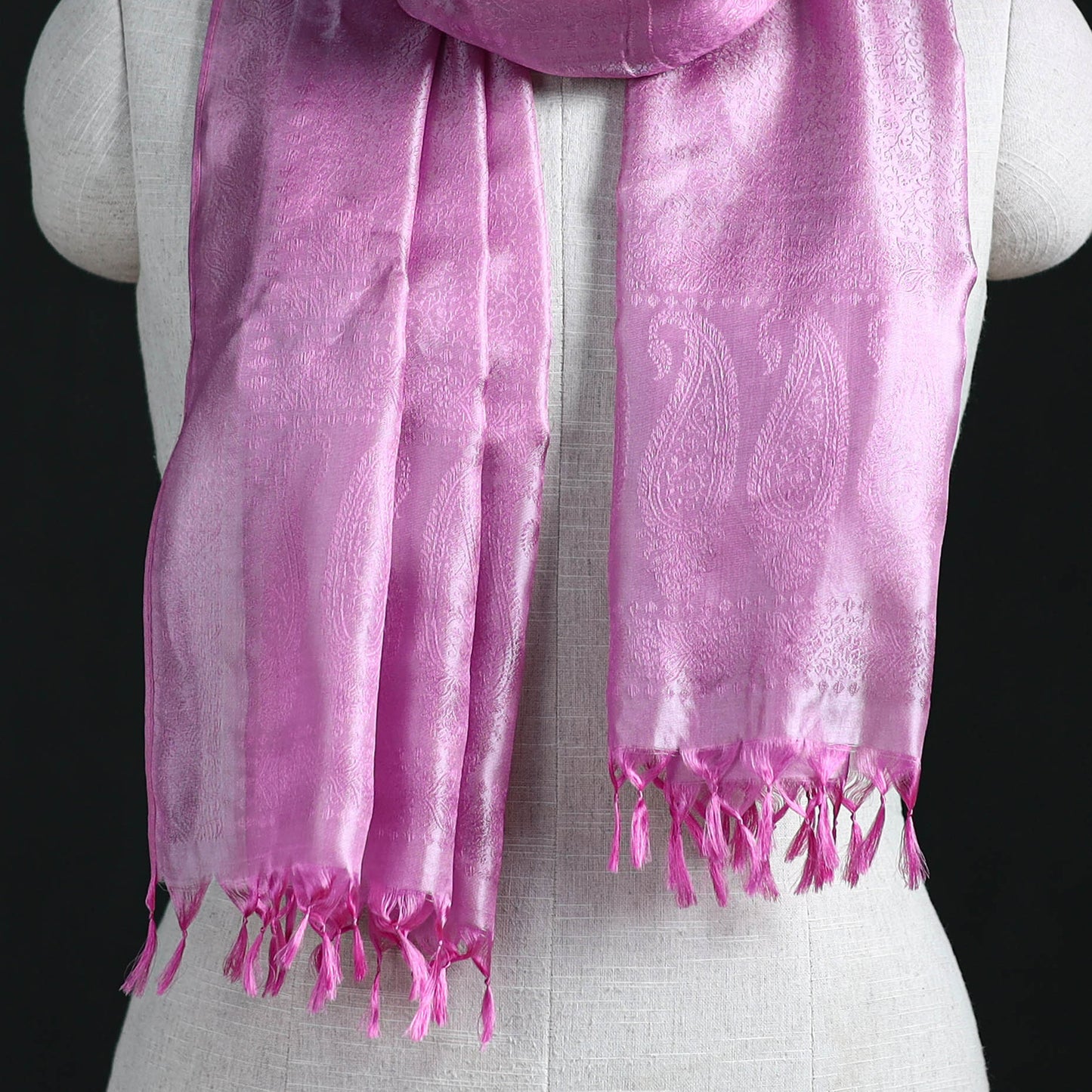 Handwoven Banarasi Pure Silk Stole with Tassels 05