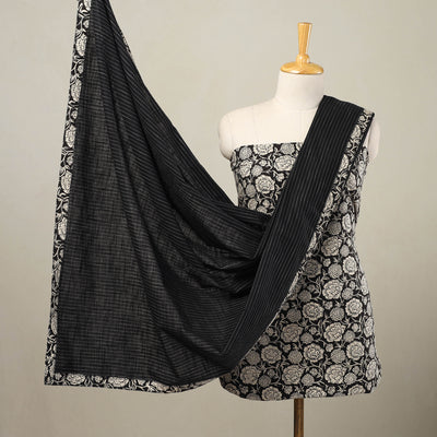  Black 3pc Cotton Jahota Print Kurta with Jacquard Dupatta