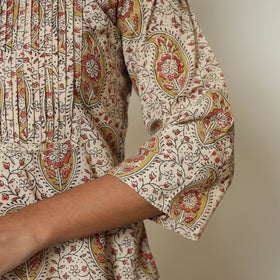 Pedana Kalamkari Block Print Cotton Pintuck Kurta For Women