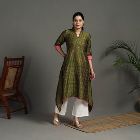 Buy Green Mercerised Cotton A-Line Pochampally Ikat Kurta