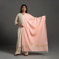 Peach - Assam Weave Thread Buti Cotton Handloom Dupatta 04