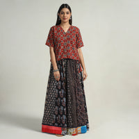 Black - Kutch Block Printed 24 Kali Cotton Long Skirt 02