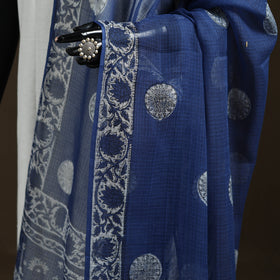 Blue - Akola Hand Block Print Natural Dyed Kota Doria Cotton Dupatta 33