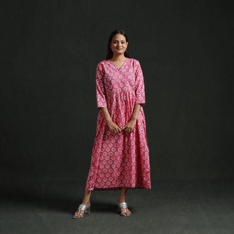 Flared Angrakha Cotton Hand Block Batik Print Dress 10
