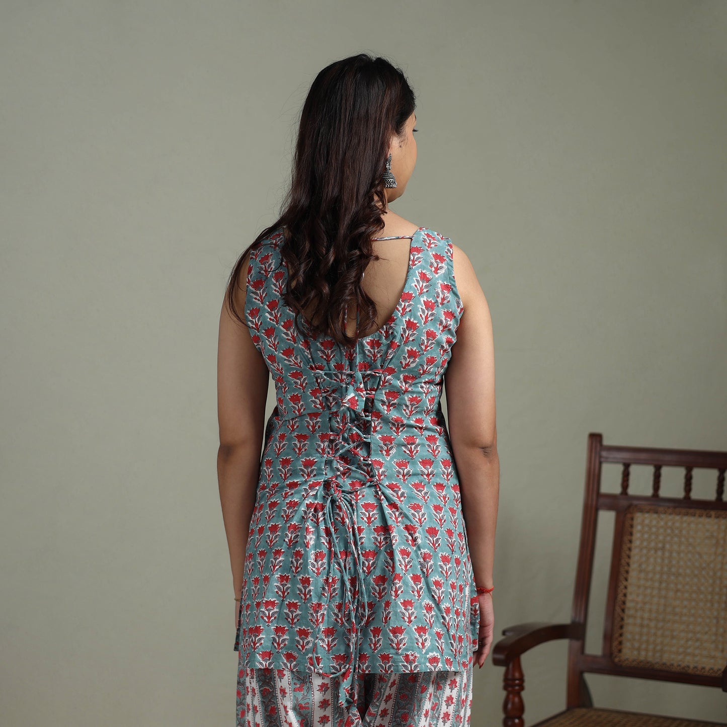 Sanganeri Hand Block Print Cotton Short Kurta with Farshi Salwar Set for women 07