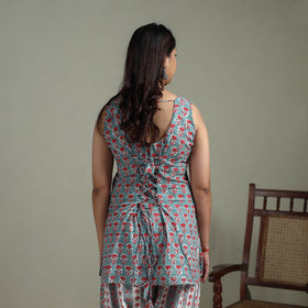 Sanganeri Hand Block Print Cotton Short Kurta with Farshi Salwar Set for women 07