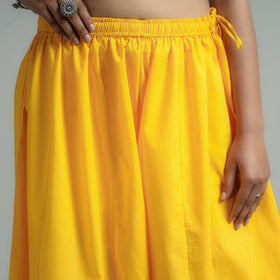  Yellow Plain Dyed Cotton Flared Palazzo 