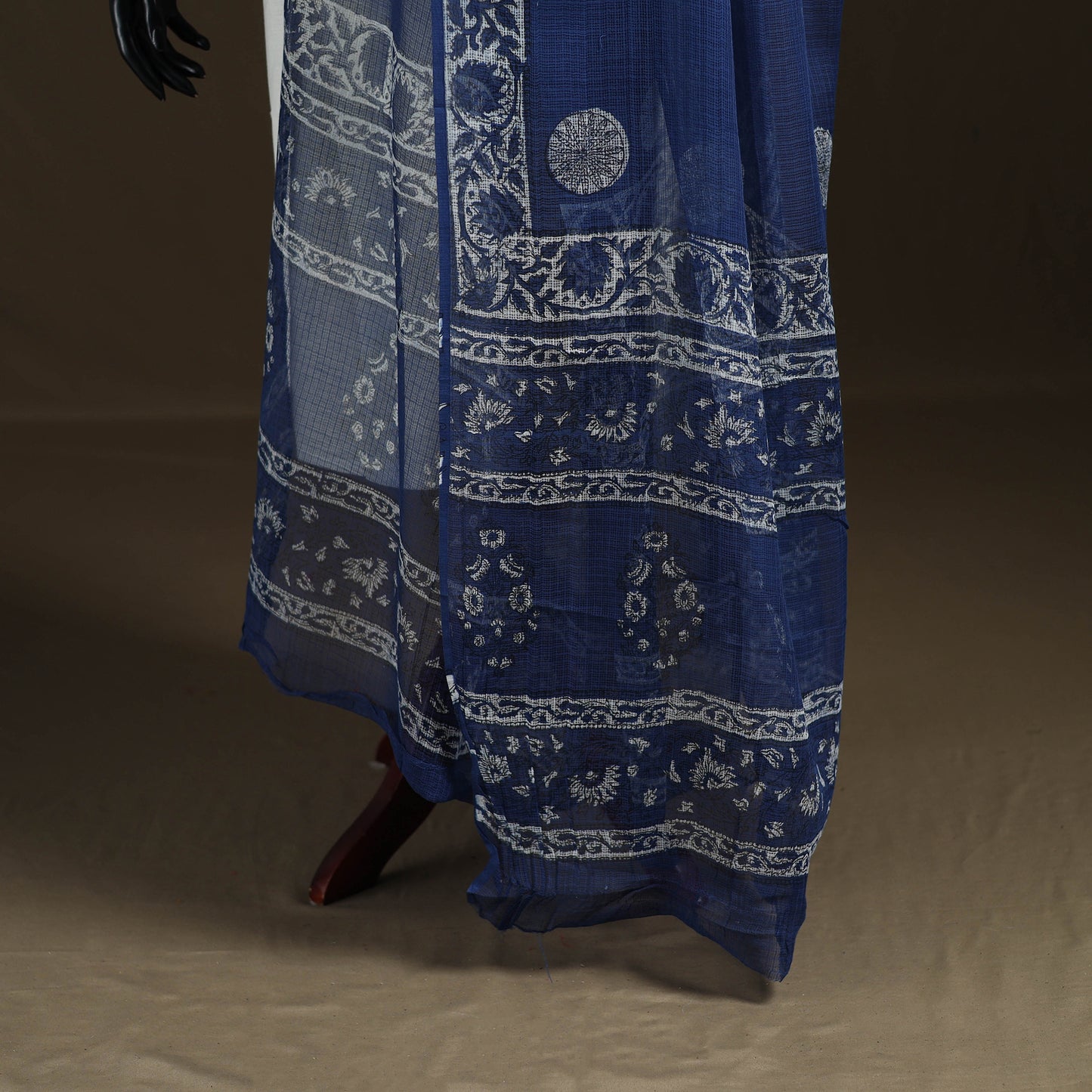 Blue - Akola Hand Block Print Natural Dyed Kota Doria Cotton Dupatta 33
