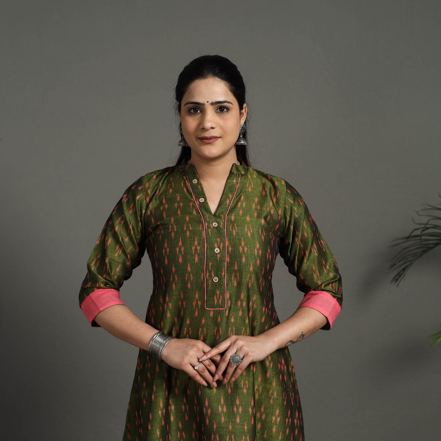 Buy Green Mercerised Cotton A-Line Pochampally Ikat Kurta