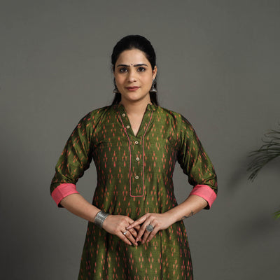 Buy Green Mercerised Cotton A-Line Pochampally Ikat Kurta