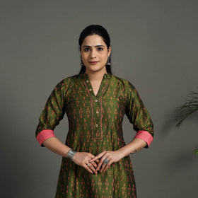 Buy Green Mercerised Cotton A-Line Pochampally Ikat Kurta