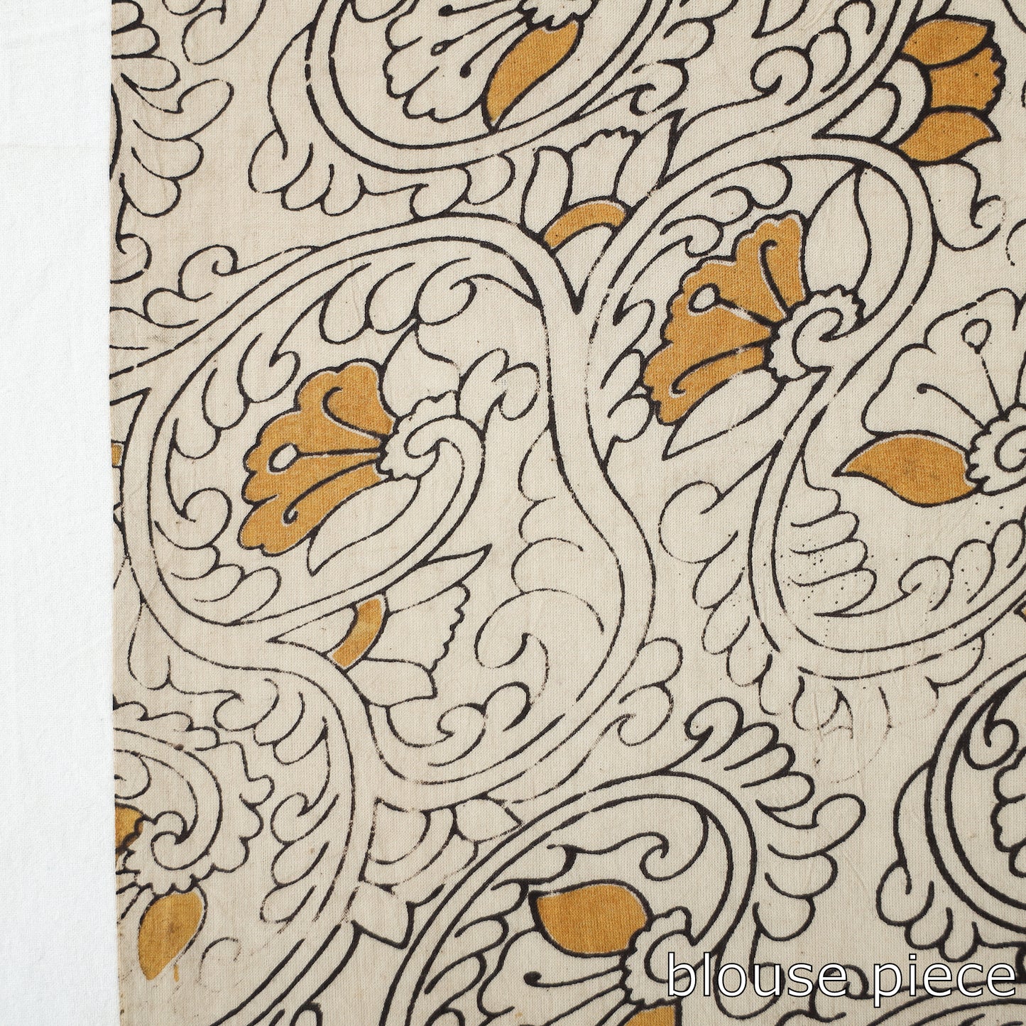Beige - Kalamkari Printed Cotton Saree with Blouse Piece 21