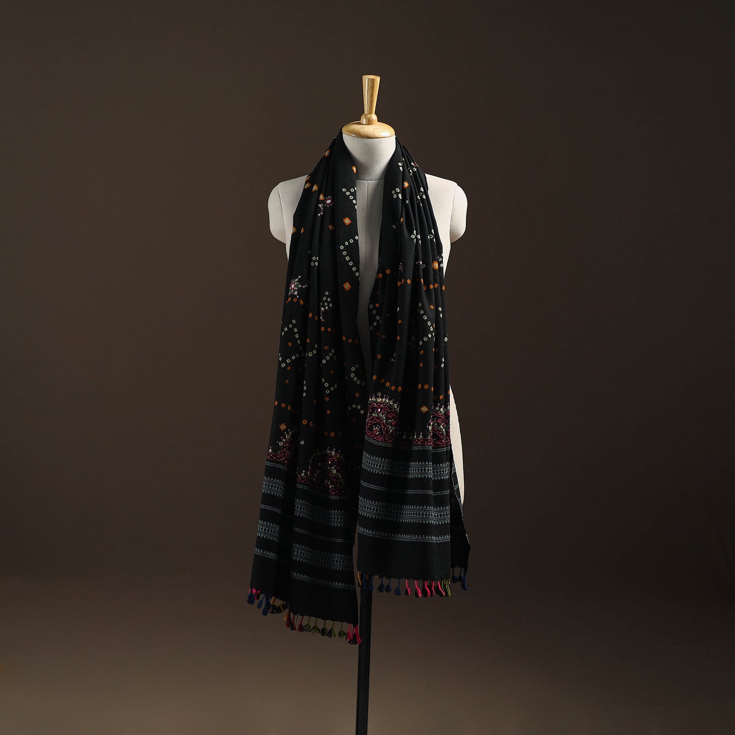 Kutch Bandhani Handwoven Neran Hand Embroidery Merino Wool Shawl 50