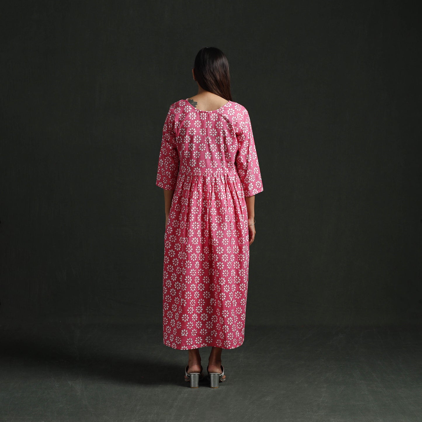 Flared Angrakha Cotton Hand Block Batik Print Dress 10