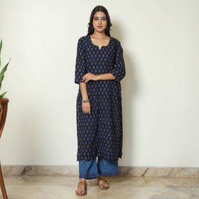 Blue - Bagh Block Printed Cotton Kurta with Palazzo & Dupatta Set 19