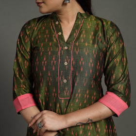 Buy Green Mercerised Cotton A-Line Pochampally Ikat Kurta