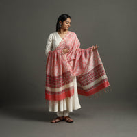 Pink - Block Printed Chanderi Silk Sanganeri Dupatta 52