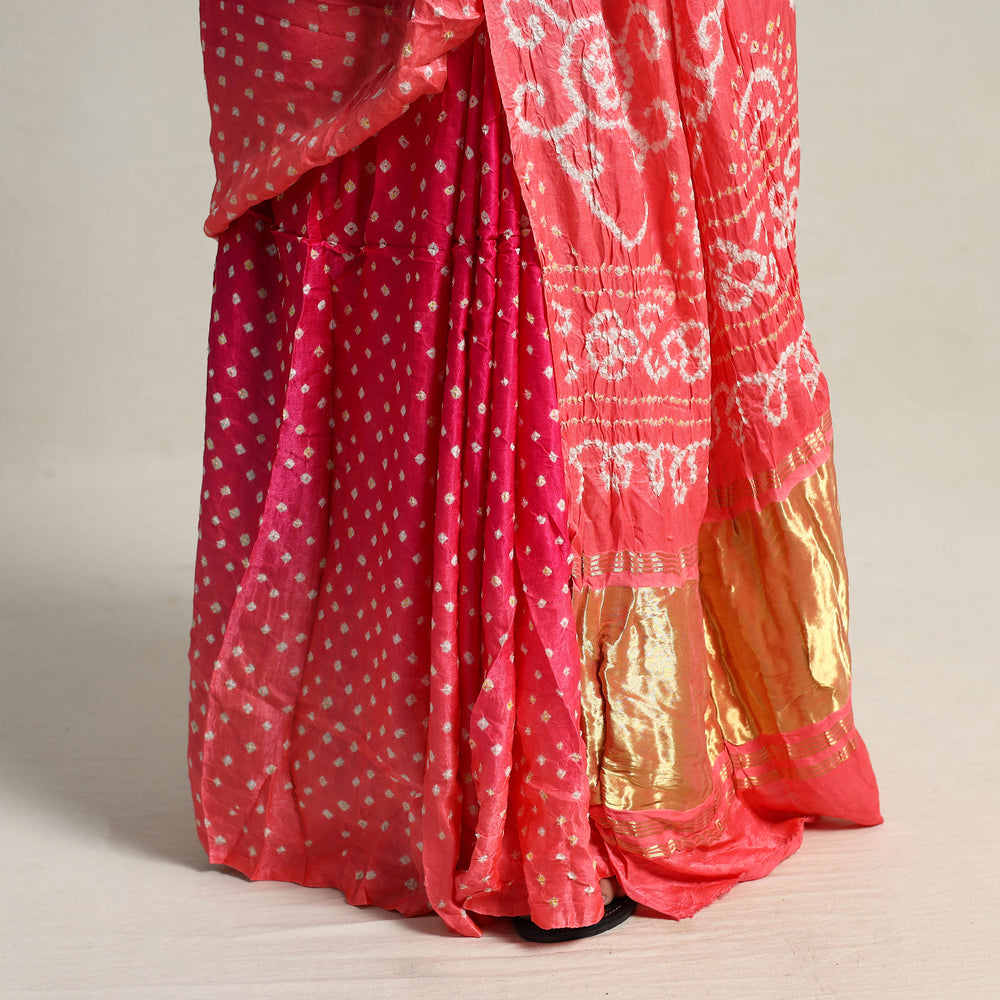 Pink - Kutch Tie-Dye Gajji Silk Bandhani Saree with Blouse Piece 15