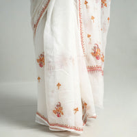 White - Kashidakari Hand Embroidery Pure Kota Silk Saree with Zari Border 04