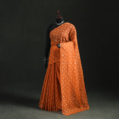 Orange - Bandhani Tie-Dye Kota Doria Cotton Saree 06